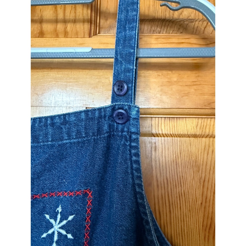Westbound Petites Denim Snowman Jumper Dress Blue Cotton Embroidered PL Vintage - Picture 4 of 7